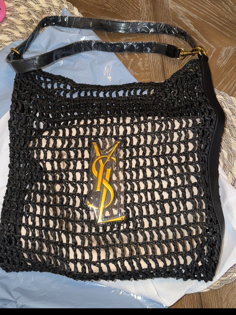 Black crocheted woven beach vacation travel tote bag NEW make an offer! - Picture 5 of 6